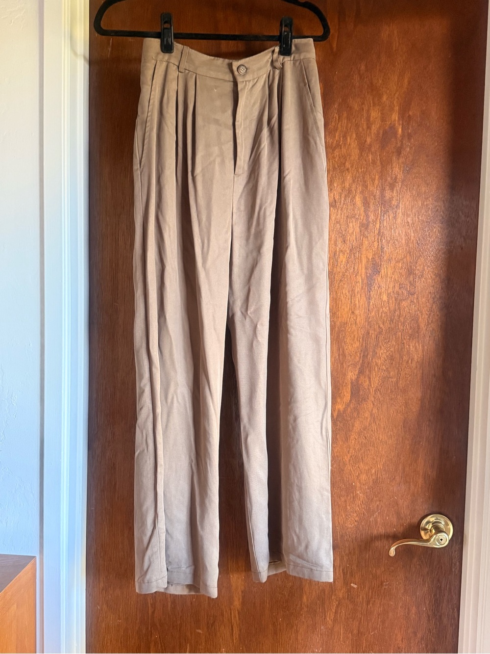Reformation Beige High-Waist Pleated Trousers